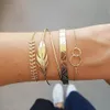 Modyle 5 sztuk / zestaw Czeski Złoty Kolor Księżyc Liść Kryształ Opal Open Bransoletka Zestaw Dla Kobiet Punk Boho Beach Bangle Biżuteria Prezent