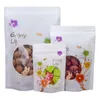 White Plastic Self seal Stand Up Bag with Clear Window Flower Printed Tear Notch Doypack Reusable Food Storage Pouches LX4230