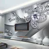 高品質注文の壁の布の壁画モダンなクリエイティブアート3 dダイヤモンドの花柄リビングルームテレビの背景壁紙210722