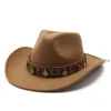 Vintage chapéu ocidental homens retrô bolinho feminino feminino preto vermelho sentiu larga borda jazz cap quatro estações cowgirl tampão sombrero