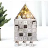 Jul Wooden Advent Calendar Nedräkning Dekoration med lådor LED Light Ornament för Vuxna Kids 211019