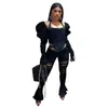 Quanrun Dameskleding Vierkante Hals Back Rits Pufed Mouwen Zwart Crop Top Party Club Casual Streetwear Lente Zomer 210604