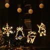 Strings Christmas Window Sucker Decor Light Xmas Decorations LED Elk Snowflake Santa Claus Bells Tree For Home Holiday Lighting