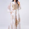 Siskakia Cekiny Haftowane Abaya Dress dla kobiet Marokański Kaftan Turcja Arabski Jalbiya Biały Islamski etniczny szata Eid 210623
