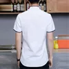 Summer New Korean Fashion Oxford Shirts Stand Collar Short Sleeve Slim Fit Shirt Men Casual White Gray Blouses Tops 4XL 5XL 210412