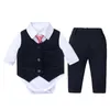 Newborn Boy Clothes Set Vest Suit Tie Bow White Romper for 9 12 18 24 Months Party Birthday Kid Gentleman Clothes G1023