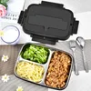 Louça de jantar Sets Portable 304 Aço Inoxidável Bento caixa com 3 compartimentos Almoço de vazamento de microondas Aquecimento de microondas Adultos