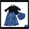 3pcs för Set Sling Top Denim Skirt PP Shorts Boutique Fall Kläder Kids Passar Girl Outfits E5ei6 RQNS4
