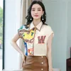 Sommer Koreanische Mode Satin Frau Hemden Büro Dame Kurzarm Geknöpftes Hemd Plus Größe XXL Blau Damen Tops Bluse 210531