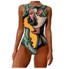 Personality Abstract Print Swimsuit Women Body Swimwear Bodysuit Swimming Wear Bathing Suit Lady Beachwear Plus Size 210515