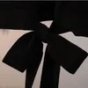 Doux tricoté noir gilet femmes printemps col en v noeud papillon sans manches minimaliste pull gilet femme 5B660 210427