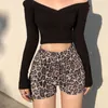 Streetwear Brown leopard shorts för tjejer kvinnor bodycon hög midja kvinnlig mode ny sommar svett hajuku skinny shorts 210415