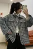 Kvinnors Jackor Kvinnor Elegant Turn-Down Collar Knapp Woolen Coat 2021 Höst Koreansk Ins Fashion Cardigan Vinter Långärmad Fickplattor