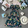 Estate Bohemian Stampa Dress Donne A-Line Ruffles Abiti Vestidos Vita alta Slash Neck Dresses Sexy Robe Femme 210521