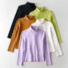 Autumn Winter High Collar Stretch T-shirt Chic Woman Long sleeve Slim Fit t Basic Tee Casual Tops 5 colors 210429