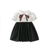 Skolstil Tjejer Barnkläder Klänning Vit Med Båge Sommar Elegant Pet Pan Collar Klänningar Barn Mjuka Tjejer Kläder