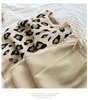 Maglioni pullover leopardati lavorati a maglia a maniche lunghe da donna HMA + Pantaloni elastici in vita Imposta pantaloni alla moda Due pezzi Costumi Outfit 211105
