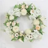 Couronne de fleurs artificielles en soie, Rose, pivoine, pom, hortensia, 16 pouces, couronne ronde de printemps, décoration de maison pour porte d'entrée, fournitures de mariage