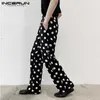 Pantaloni casual da uomo Pantaloni stampati a pois moda INCERUN Bottoni a molla Fondo dritto Maschile per il tempo libero Cerniera Patalones S-5XL Me2813