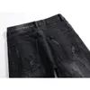 ブラックリッピングジーンズメンズスリムフィットストレッチファッション刺繍パターンの苦しんでいるストリートウェアヒップヒップ男性デニムパンツパンクスタイルX0621