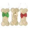 Personalized Wavy Bow Christmas Stocking Burlap Dog Bone Sock Sublimation Candy Bags For Decoration Gift