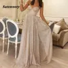 Ivory Split A-Line Prom Dresses Sweetheart Neck 2022 Błyszczący Sequined Robe de Soiree Formal Party Suknie wieczorowe Vestido de Gala