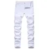 2021 nova moda mens algodão rasgado buraco jeans casuais magro branco preto jeans preto homens calças casuais masculino hip hop calças denim x0621