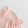 Vår Romper Stickad Bowknot Rompers Långärmad Kläder Bomull Baby Sweater Spädbarn Tjej Jumpsuit 210417