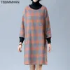 Casual Dresses Luxury Designer Långärmad Woolen Vintage Plaid För Kvinnor Lös Höst Vinter Klänning Elegant Kläder 2021 Damer