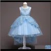 Elbiseler Giyim Bebek Çocuk Annelik Bırak Teslimat 2021 Prenses Bebek Skift Kuyruk Elbise Kız Kabarcık Etek Gazlı Bez Dantel Yuvarlak Boyun Kolsuz PS