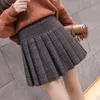 SURMIITRO Autunno Inverno di Lana Mini Pantaloncini A Pieghe Gonna Donna Stile Coreano Plaid A Vita Alta Una Gonna Femminile 210712