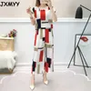 fashion women's short-sleeved chiffon top casual nine-point pants suit plus size fat mm loose two-piece suit JXMYY 210412