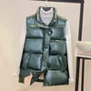 Women's Shiny Autumn Winter Puffer Vest Solid Stand Collar Zipper Ladies Casual Sleeveless Jacket Waistcoat for Female 211120