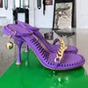 sexy violet sandales pour femmes nouveauté chaîne en or décoration top qualité talon aiguille femmes chaussures Designer en cuir véritable à talons hauts mode dames sandale