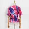 Imprimer Tie Dye Tops Pour Femmes O Cou À Manches Courtes Hit Couleur Casual T Chemises Femme Mode Vêtements Style 210524