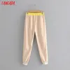 Tangada 패션 여성 핑크 자른 바지 탄성 허리 포켓 바지 아늑한 여성 캐주얼 바지 pantalones hy219 210609