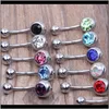 & Bell Rings Body Jewelry Drop Delivery 2021 316L Surgical Steel Single Crystal Rhinestone Belly Button Navel Bar Ring Piercing 50Pcs/Lot Y8C