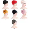 Etnische kleding mode vrouwen bloem kralen ruche moslim tulband grote bloemen hoofdband hijab caps islam slijtage voor hoed chemo kanker