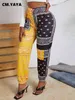 CM.Yaya Sportkläder Kvinnor Bandanna Paisley Skriv ut Jogger Byxor ActiveWear Fashion Patchwork Byxor draped sweatpants 211124