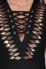 Gratis Kvinnor Beading Black Bandage Dress Sexig V-Neck Slips Ärmlös Bodycon Club Night Party Mini Vestidos 210524