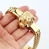 Lion Head Gold Link Chain Bracelet for Men Stainless Steel Personalized Animal Charms Chains Wristband Hip Hop Punk Goth Jewelry B252n