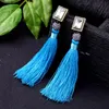 Dangle Kroonluchter Bulk Prijs Handgemaakte Blauwe Lange Tassel Line Katoenen Oorbellen Unieke Glazen Kristallen Druppel Voor Vrouwen Sieraden