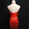 Purple Red Tassels Bodysuit Sparkly s Sexy Backless Bodysuits Bar Women Singer DJ Costume Models Catwalk Stage Outfit Women's Jumpsuits2677058