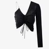 Half-body Skirt Two Pieces Suit One Side Suspenders Black Folds Bow Slim Women Fashion Tide Summer 7D001232 210421