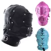 Nxy Giocattoli per adulti 3 colori Fetish in pelle Total Lockdown Bondage Hood con bocca in silicone Bavaglio Dildo Apribile Maschera per gli occhi Giochi di schiavi Sex1210294