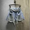 Europa Stijl Zomer Dames Beaded Diamond Tassel Denim Shorts Gaten Jeans Mode Meisjes Dames All-match Broek A3548 210428