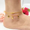 Bracelet de jambe porte-bonheur or jaune rempli de coeur cloche femmes bracelet de cheville beau poisson bijoux cadeau