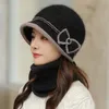 Gorro/crânio tampas 2pcs/set women chapéu de inverno e lenço de arco lamado