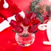 HD Crystal Red Rose Figurine Art Glass Spring Bouquet Dreams Ornament Home Wedding Decor Souvenir Regalo da collezione per lei / mamma 210728