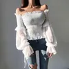 Srping Solid Chiffon Shirt Blouses Women Casual Long Sleeve Slash Neck Sexy Corset Top Lace Office Ladies Tops 12813 210508